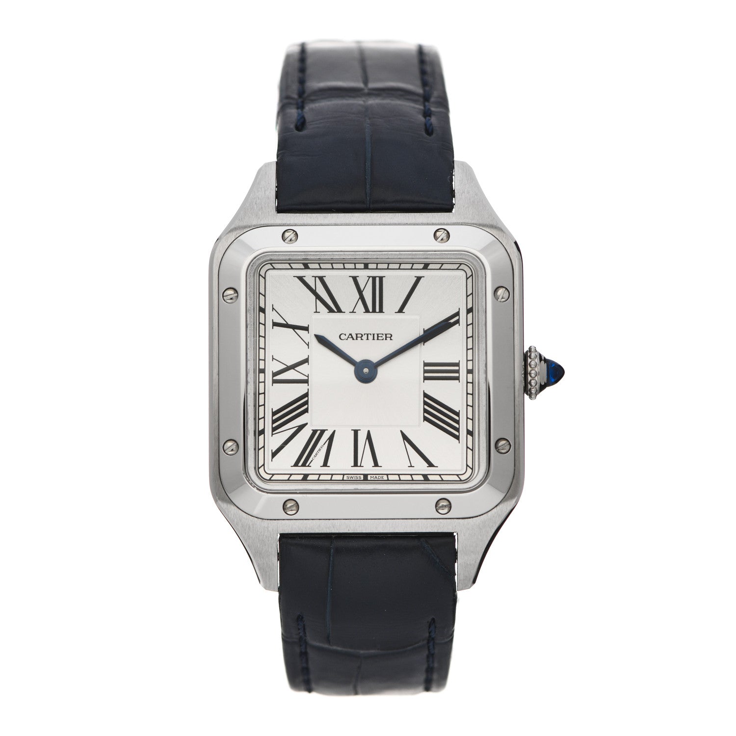 Cartier Stainless Steel Alligator 27.5mm Santos Dumont Quartz Watch 1 of 5