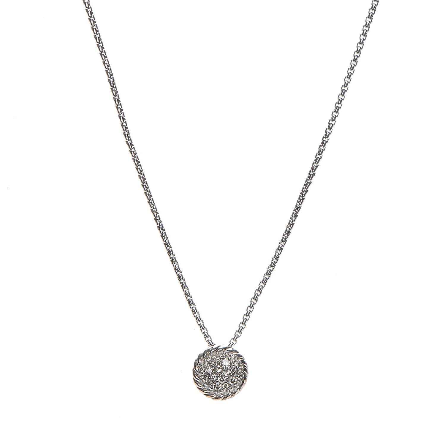 Sterling Silver Diamond 8mm Petite Chatelaine Pave Pendant Necklace