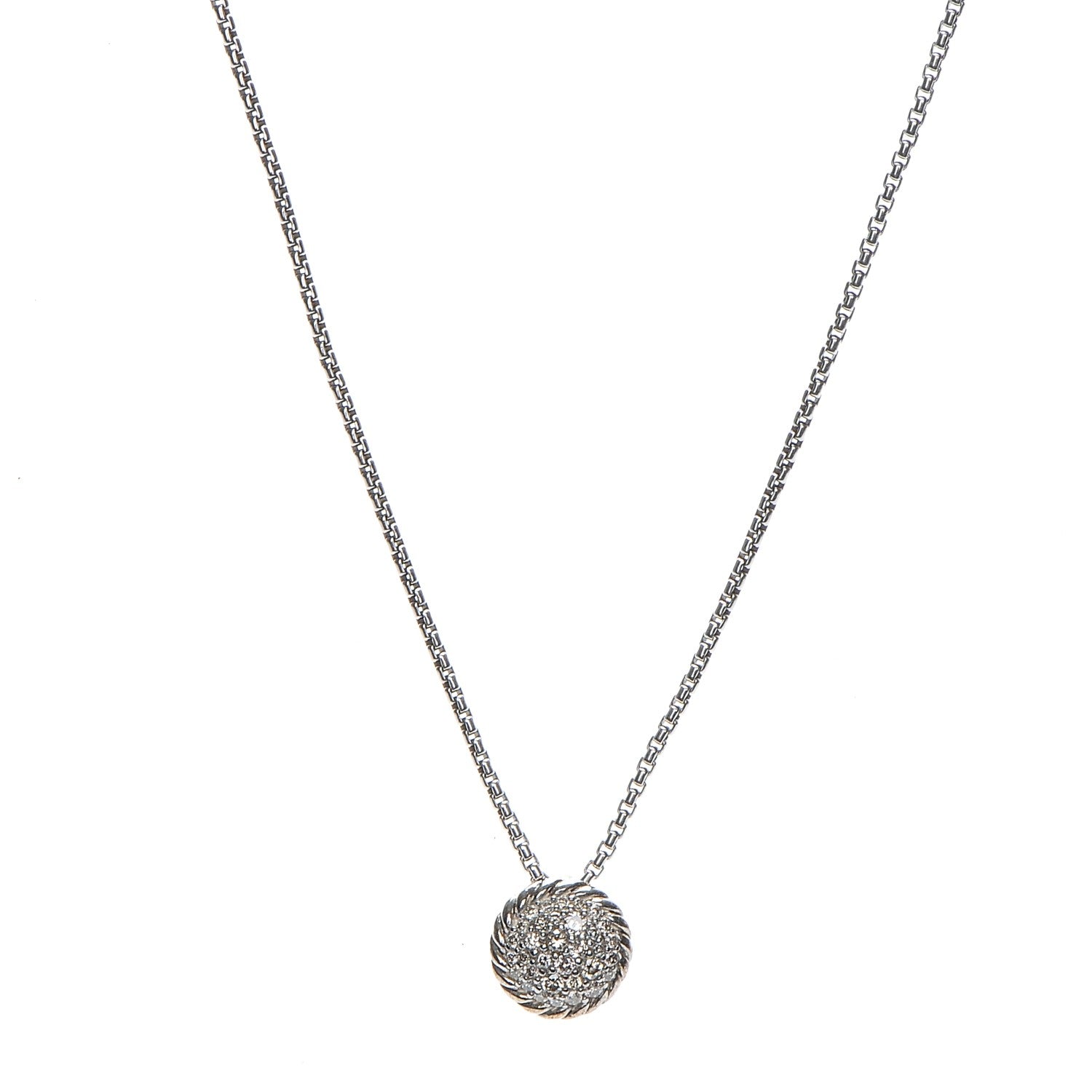 David Yurman Sterling Silver Diamond 8mm Petite Chatelaine Pave Pendant Necklace 1 of 7