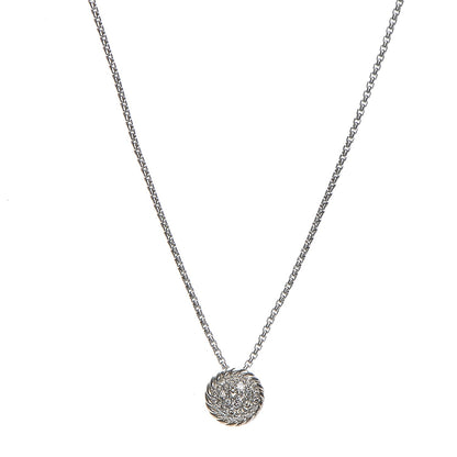 David Yurman Sterling Silver Diamond 8mm Petite Chatelaine Pave Pendant Necklace 1 of 7