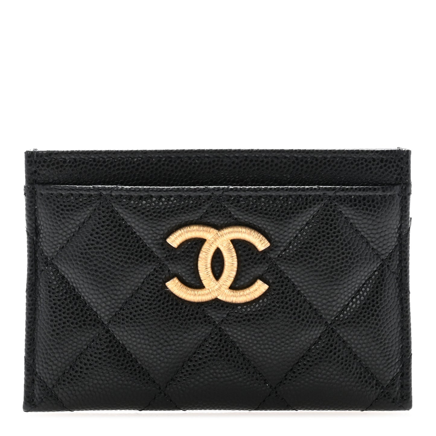 Caviar Quilted Textured CC Card Holder Black