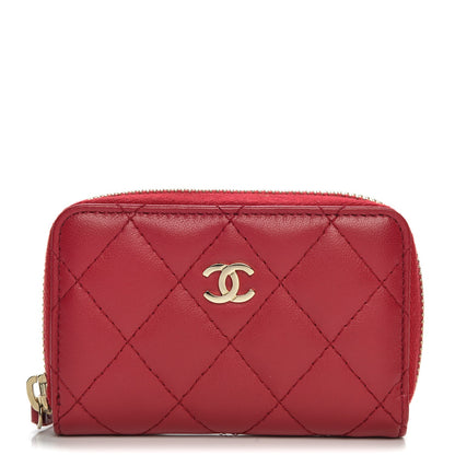 Chanel Lambskin Quilted Zip Around Coin Purse Dark Pink 1 of 7