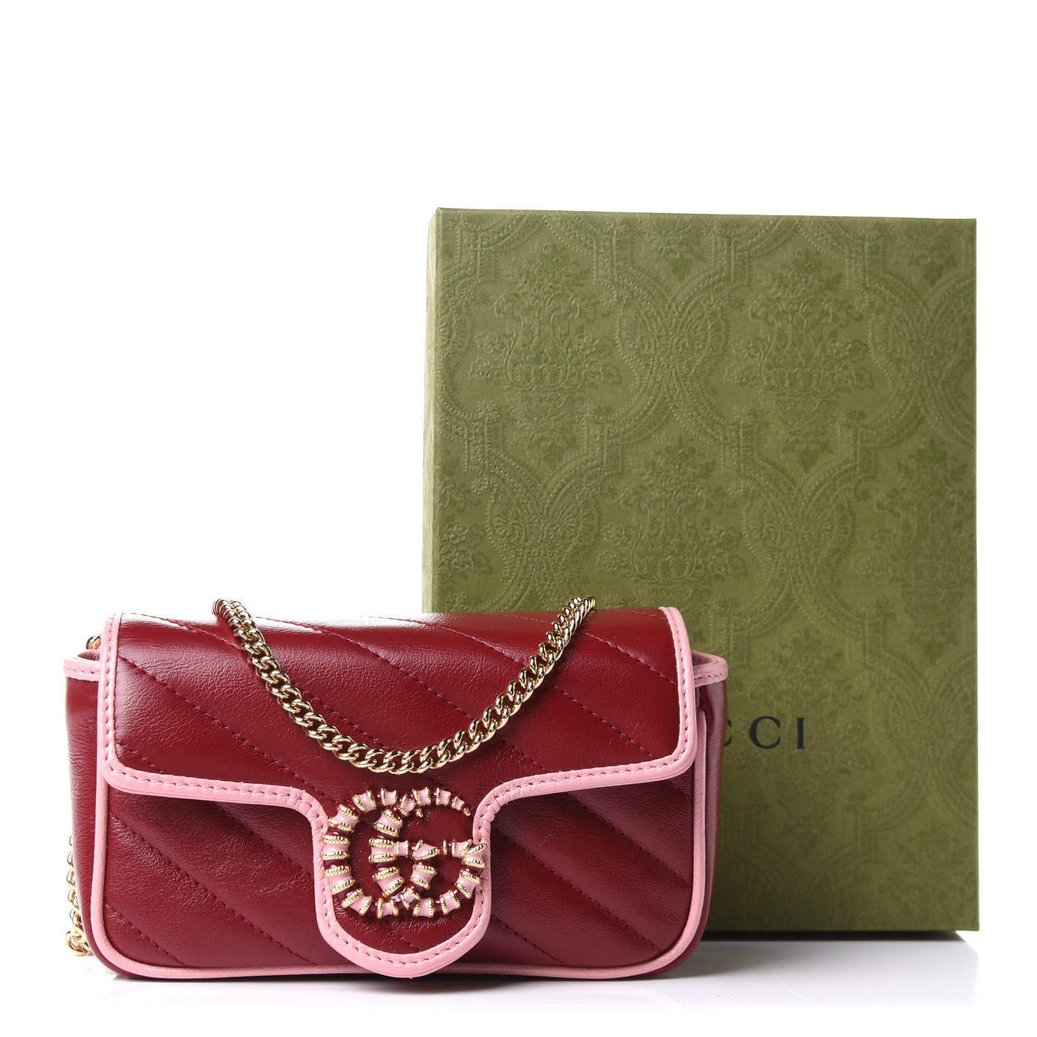 Gucci Azalea Calfskin Enamel Matelasse Diagonal Super Mini Torchon GG Marmont Shoulder Bag New Cherry Red Wild Rose 10 of 10