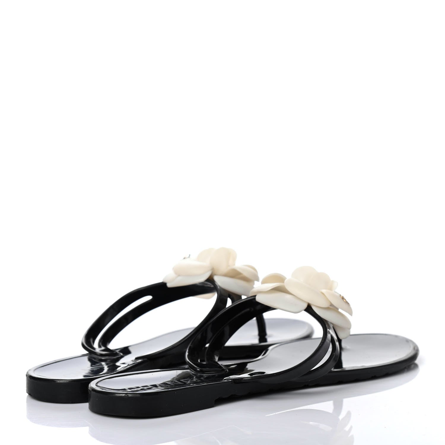 Chanel Jelly Camellia Thong Sandals 38 Black Ivory 3 of 4