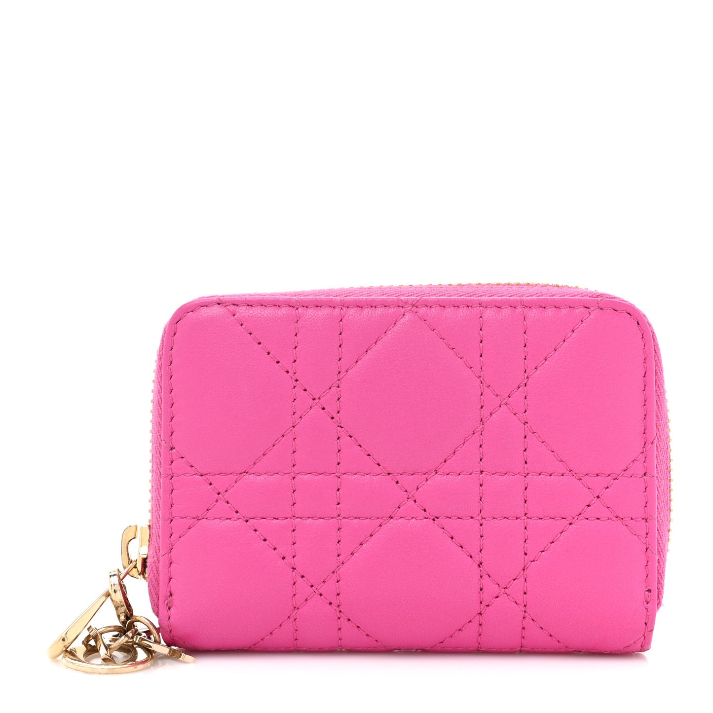 Lambskin Cannage Small Lady Dior Voyageur Coin Purse Fuchsia