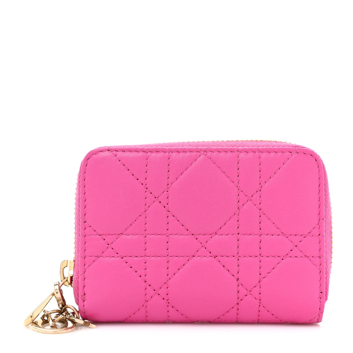 Christian Dior Lambskin Cannage Small Lady Dior Voyageur Coin Purse Fuchsia 1 of 13