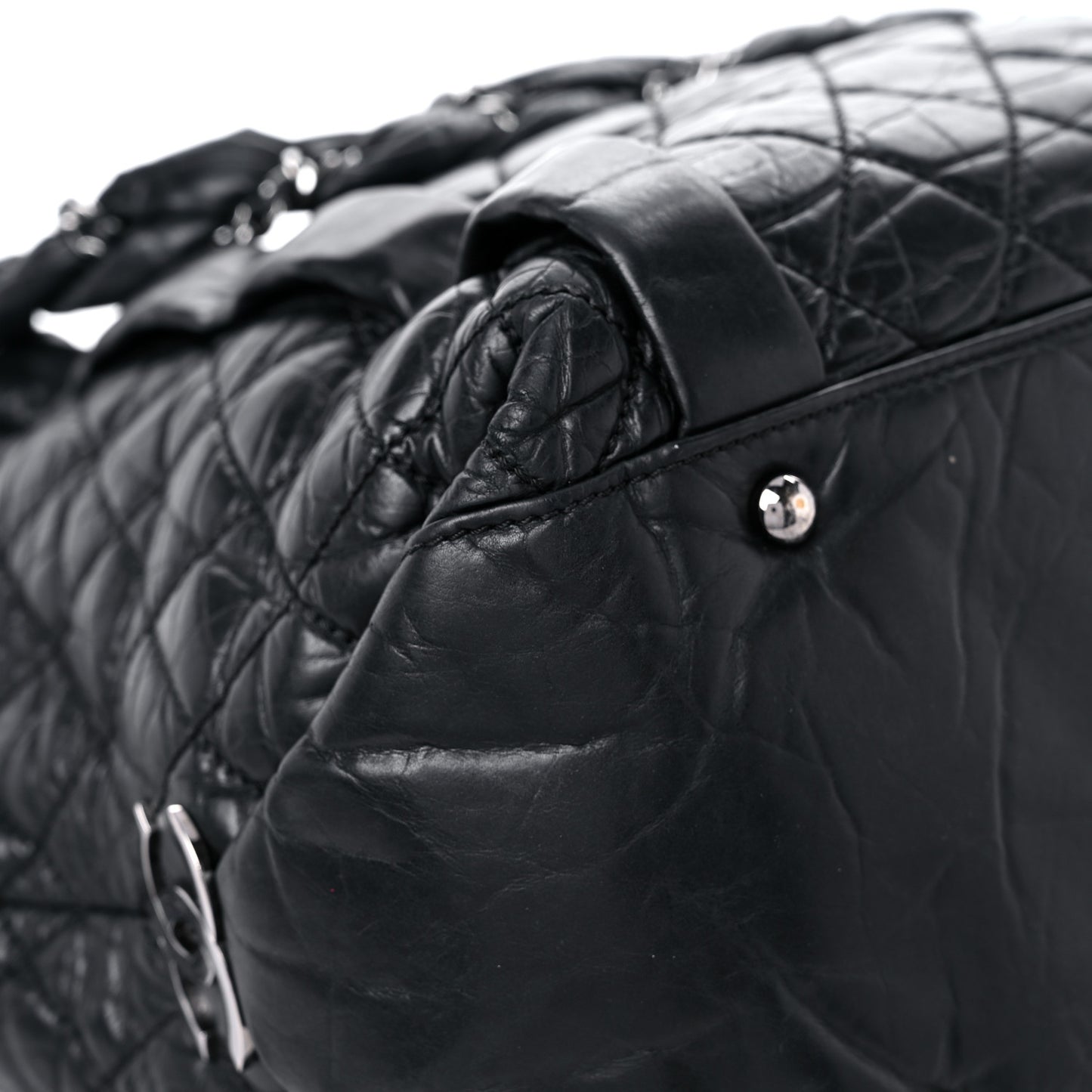 Distressed Lambskin Vintage Ligne Lady Braid Tote Black