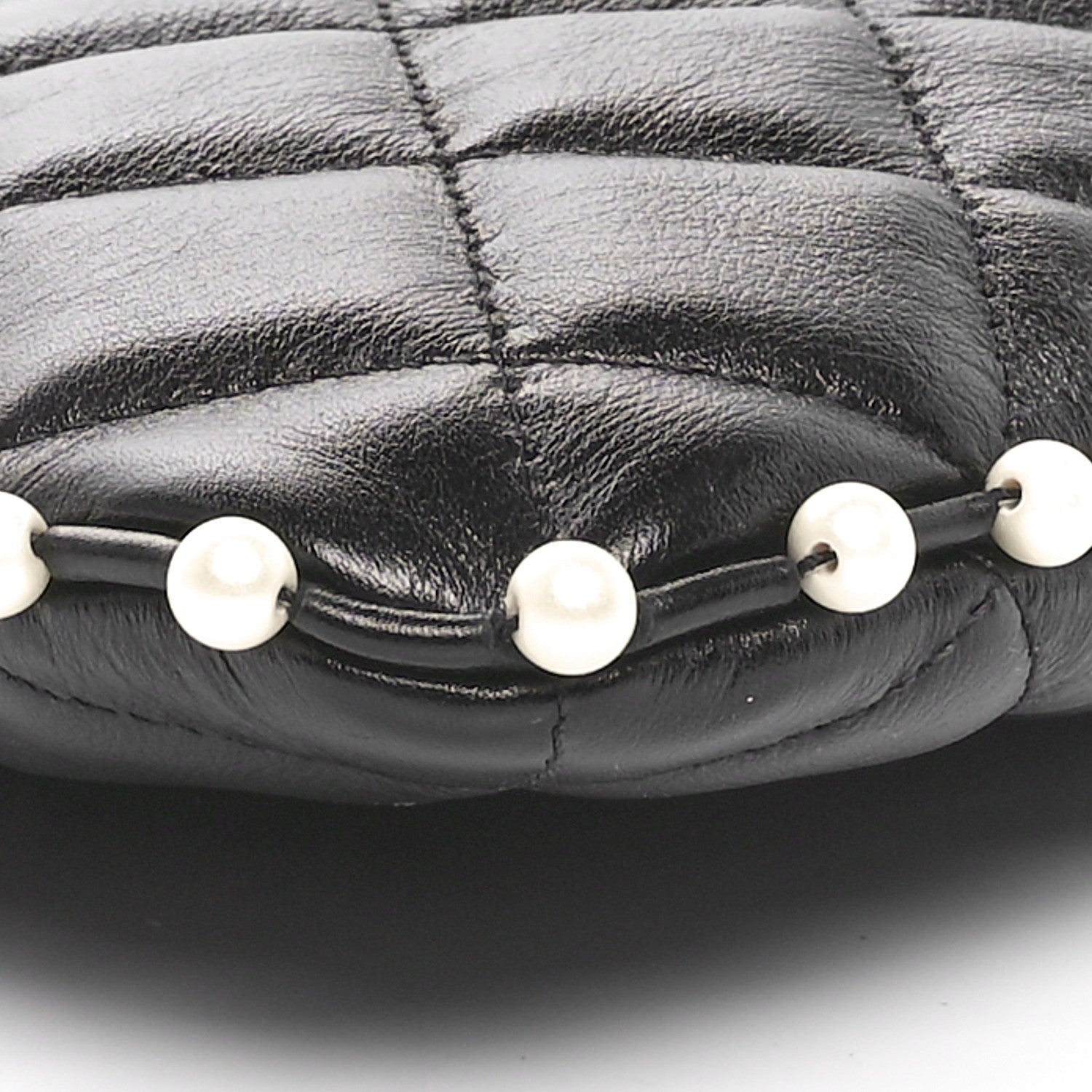 Chanel Calfskin Quilted Pearl Medium Cosmetic Case Black 9 of 11