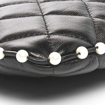 Chanel Calfskin Quilted Pearl Medium Cosmetic Case Black 9 of 11