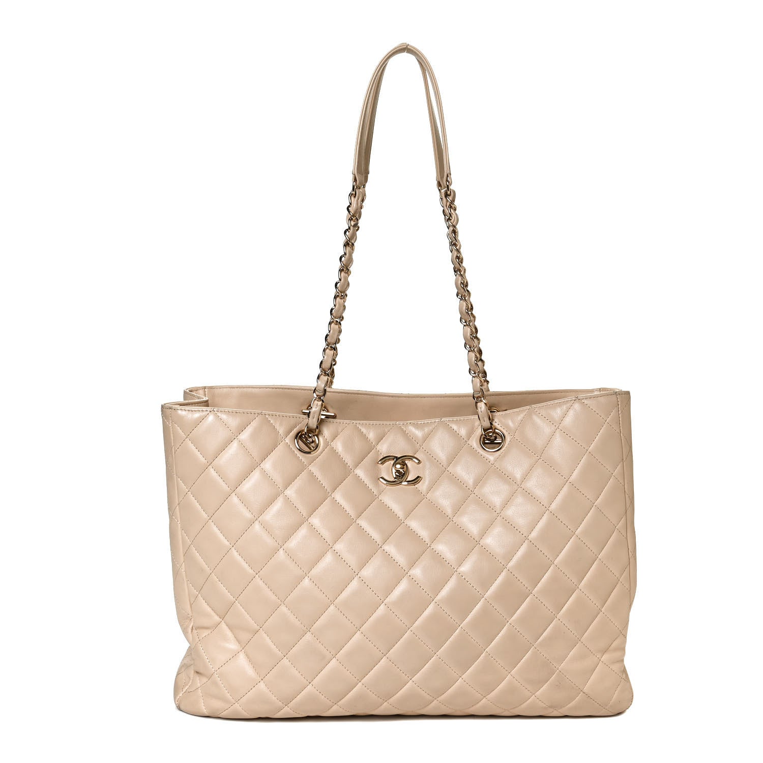 Chanel Calfskin Quilted Large CC Shopping Tote Beige 1 of 10