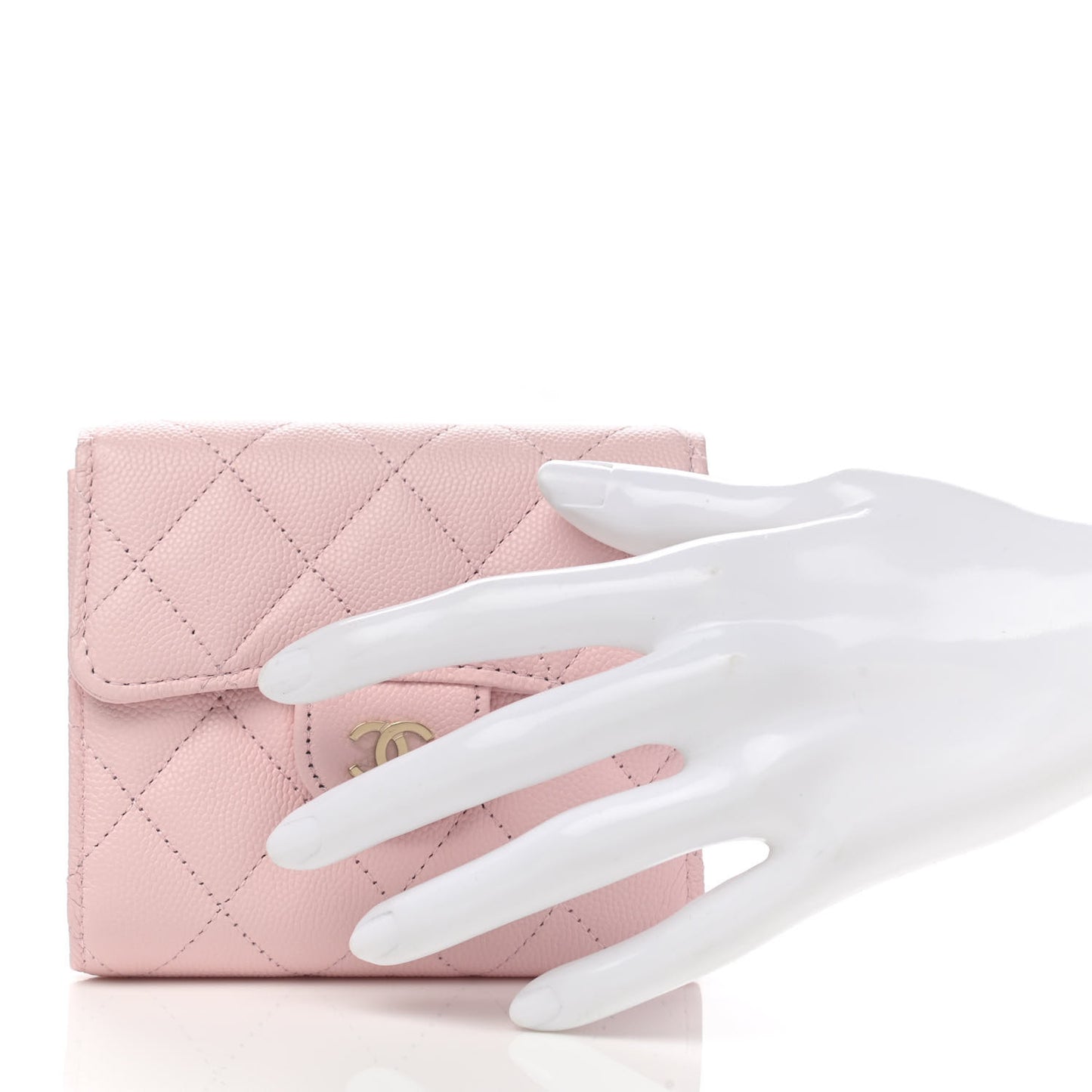 Caviar Quilted Compact Flap Wallet Light Pink