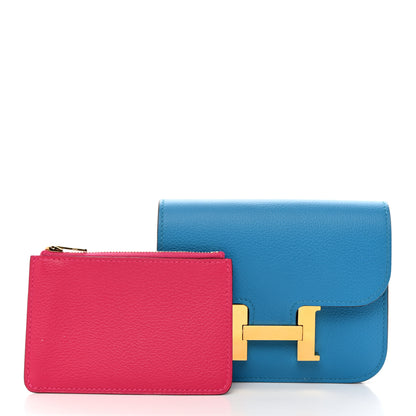 Hermes Evercolor Bi-Color Constance Slim Wallet Bleu Frida Rose Mexico 3 of 9