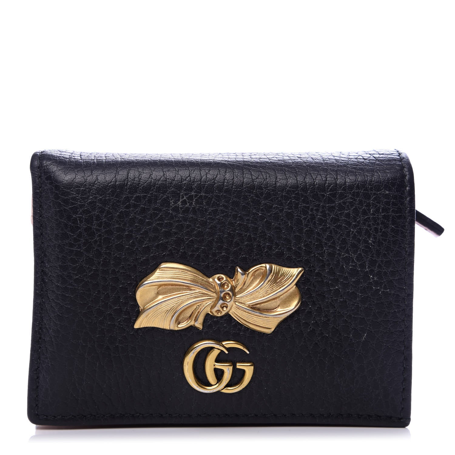 Gucci Calfskin GG Marmont Bow Card Case Black 1 of 6
