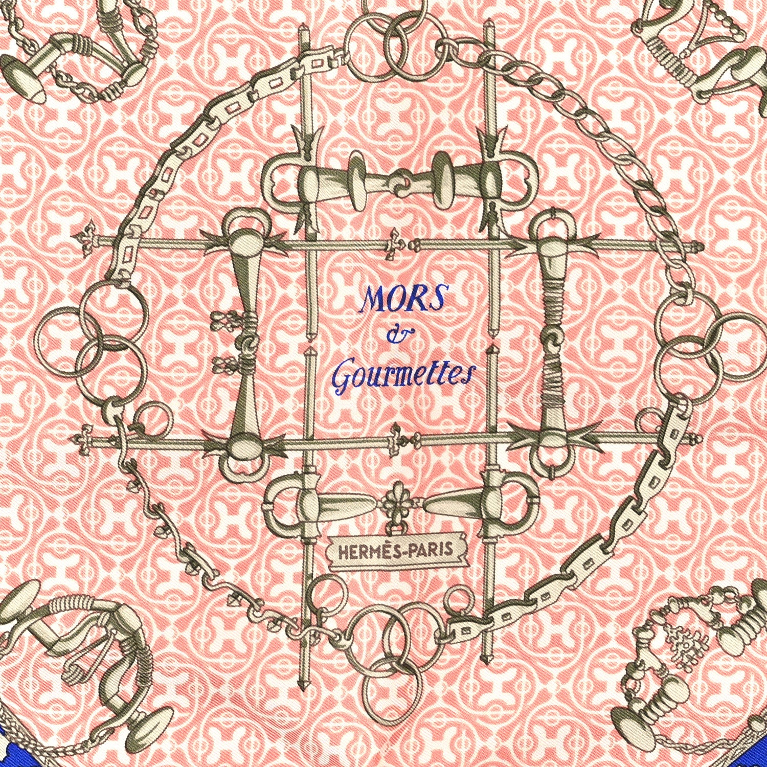 Hermes Cashmere Silk Mors Et Gourmettes Remix Scarf 45 Orange Saumon Bleu Vif 2 of 3