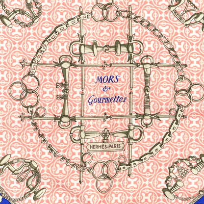 Hermes Cashmere Silk Mors Et Gourmettes Remix Scarf 45 Orange Saumon Bleu Vif 2 of 3