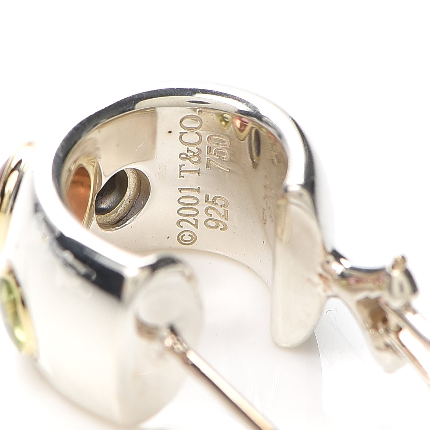 Tiffany Sterling Silver 18K Yellow Gold Sapphire Tourmaline Peridot Etoile Earrings 4 of 5