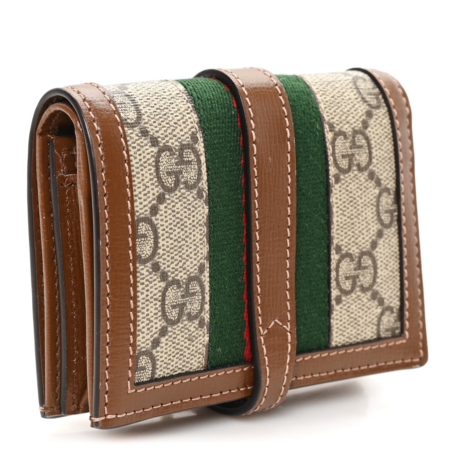 GG Supreme Monogram Textured Calfskin Web Jackie 1961 Card Case Beige Ebony Brown Sugar