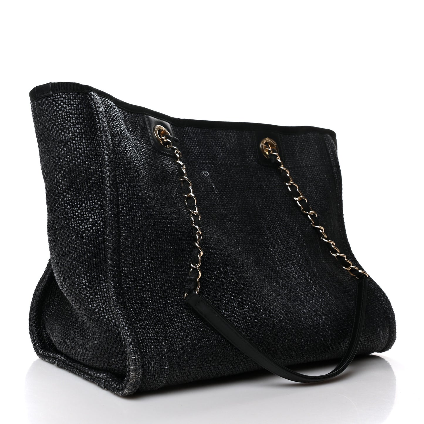 Woven Straw Raffia Small Deauville Tote Black
