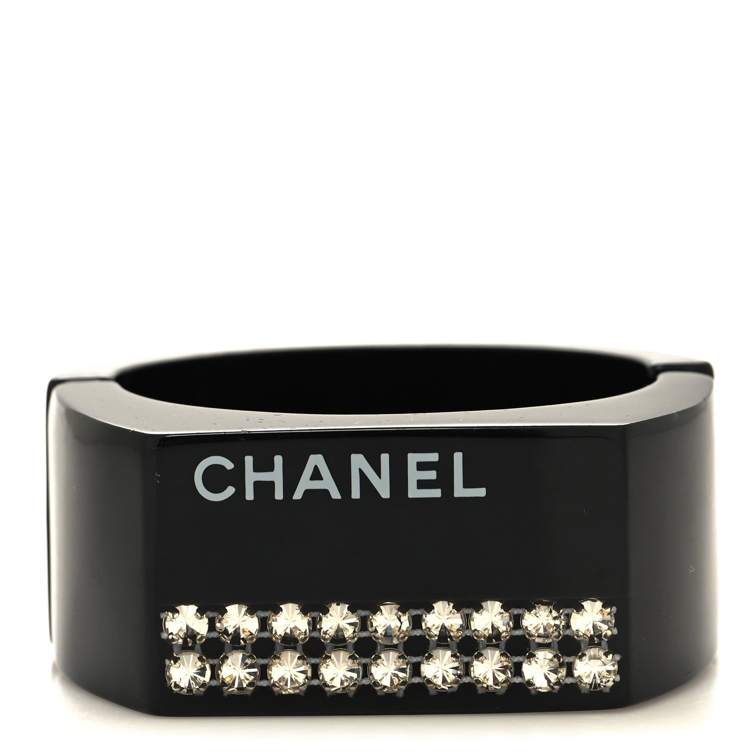 Chanel Resin Crystal Logo Bangle Bracelet Black 1 of 5