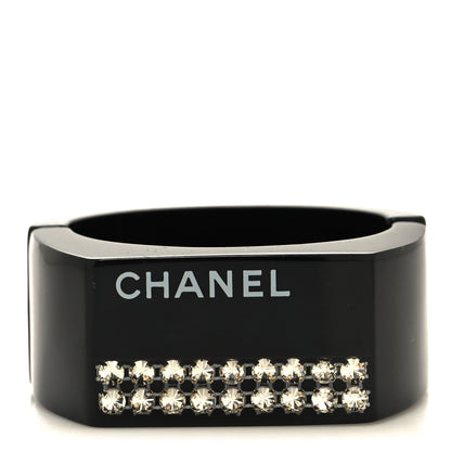 Chanel Resin Crystal Logo Bangle Bracelet Black 1 of 5