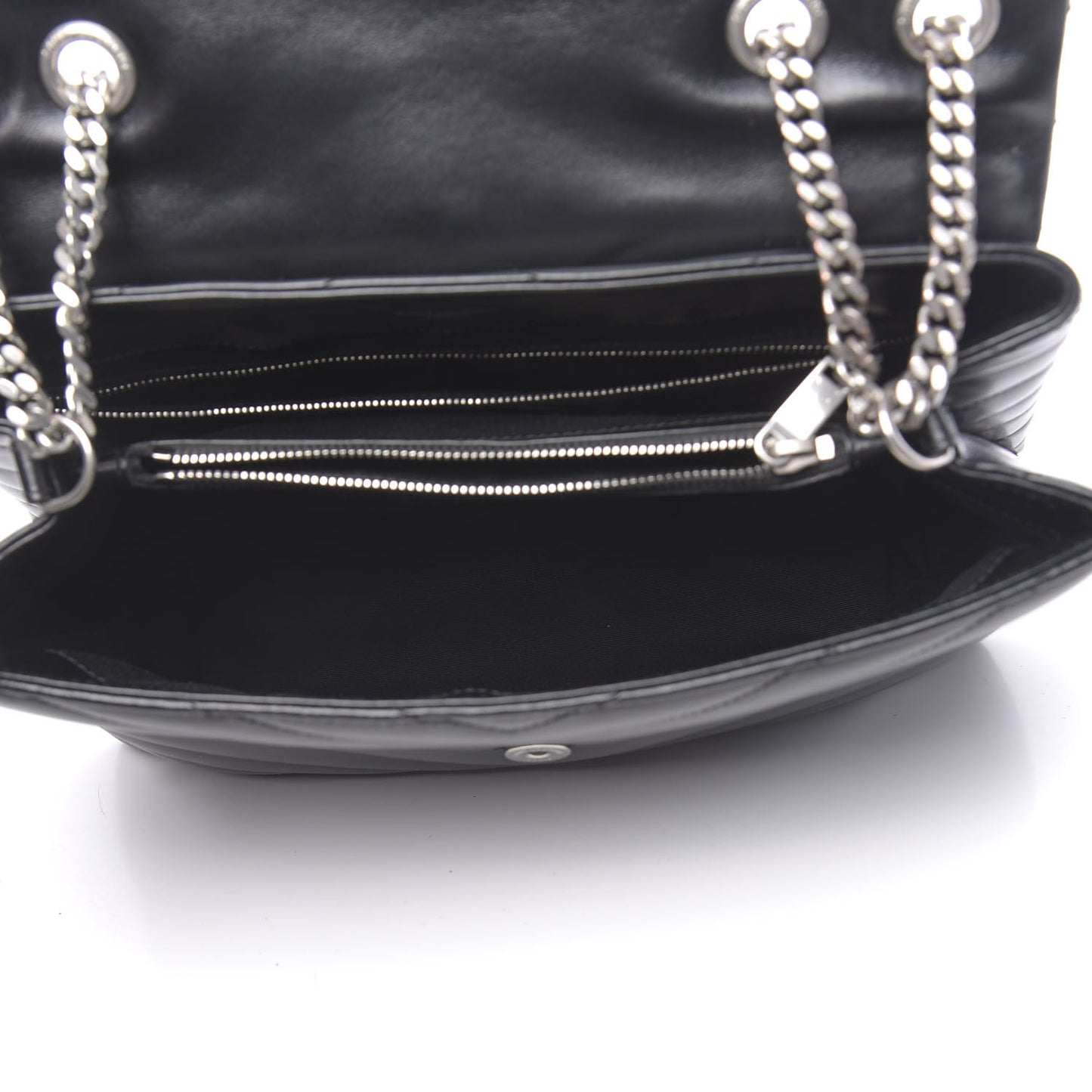 Calfskin Y Quilted Monogram Medium Loulou Chain Satchel Black