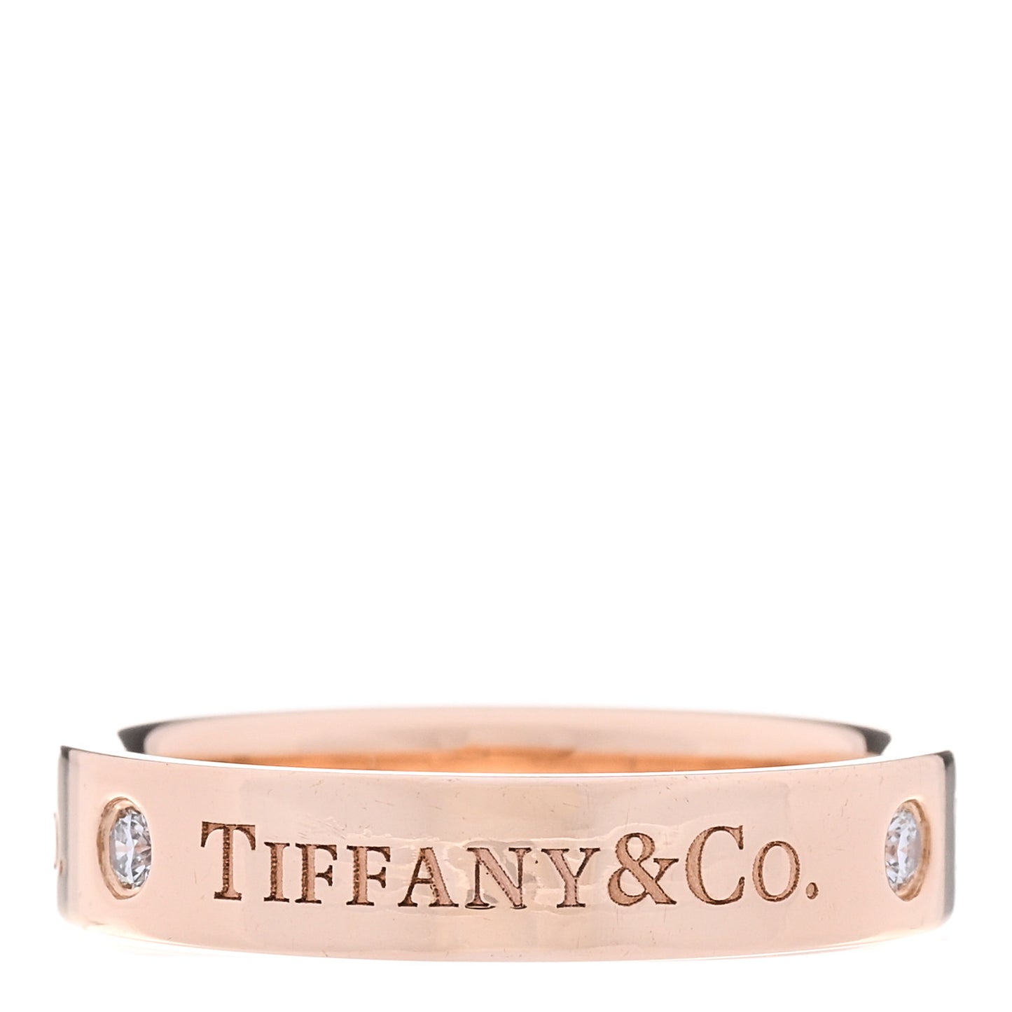 18K Rose Gold Diamond 4mm Logo Band Ring 53 6.25