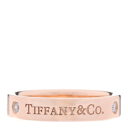 Tiffany 18K Rose Gold Diamond 4mm Logo Band Ring 53 6.25 3 of 5