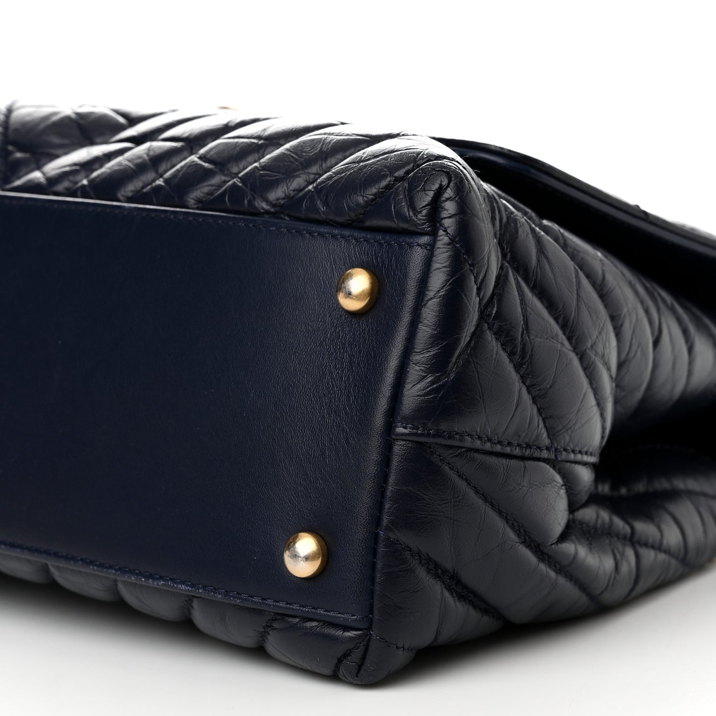 Aged Calfskin Chevron Quilted Small Coco Handle Flap Navy