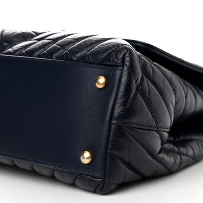 Chanel Aged Calfskin Chevron Quilted Small Coco Handle Flap Navy 9 of 16
