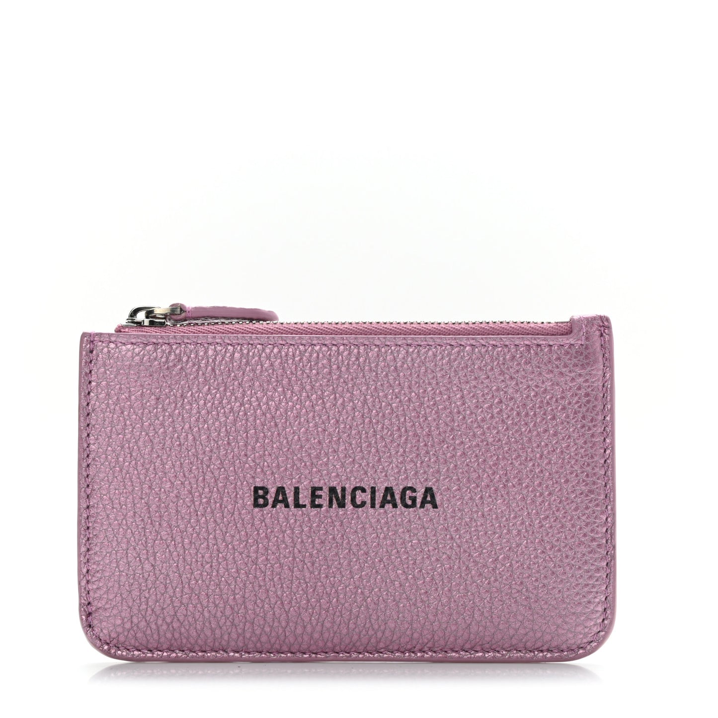 Metallic Grained Calfskin Logo Large Cash Long Coin Card Holder Pink Black