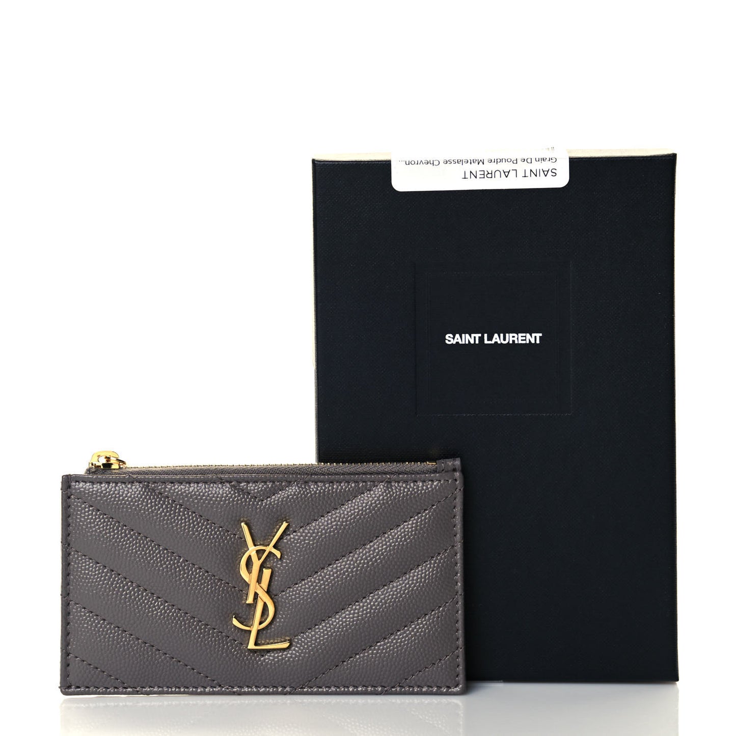 Grain De Poudre Matelasse Chevron Monogram Fragments Zippered Card Case Fog