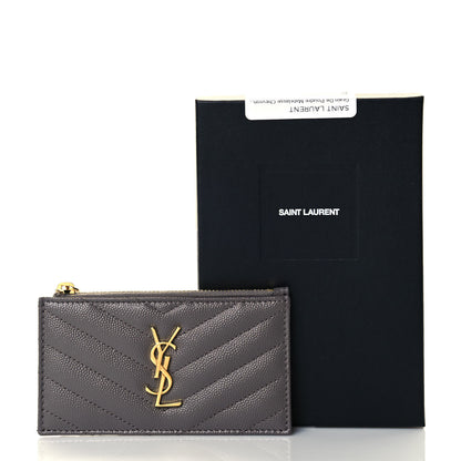 Saint Laurent Grain De Poudre Matelasse Chevron Monogram Fragments Zippered Card Case Fog 10 of 10
