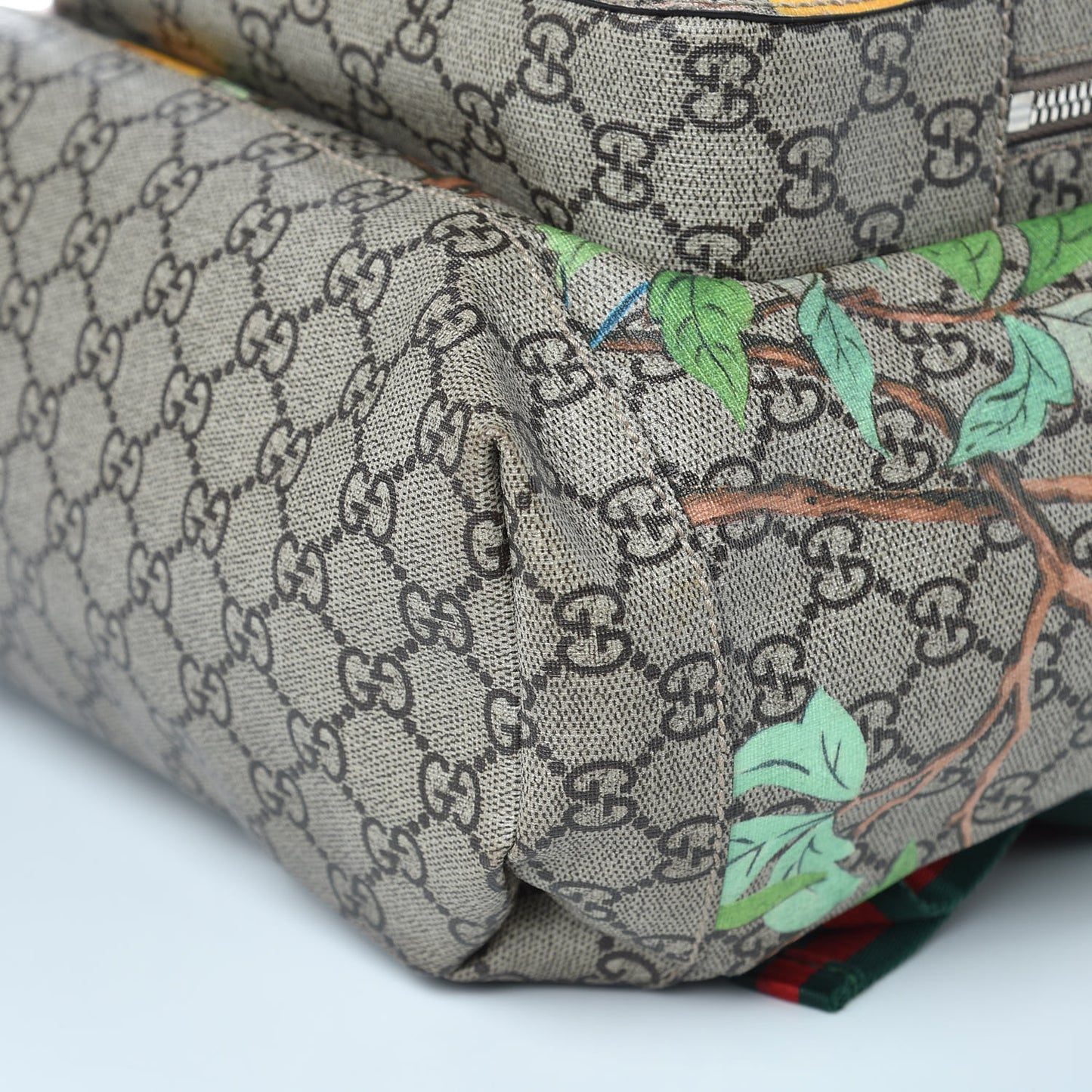 GG Supreme Monogram Tian Web Single Buckle Backpack Beige Multicolor New Acero