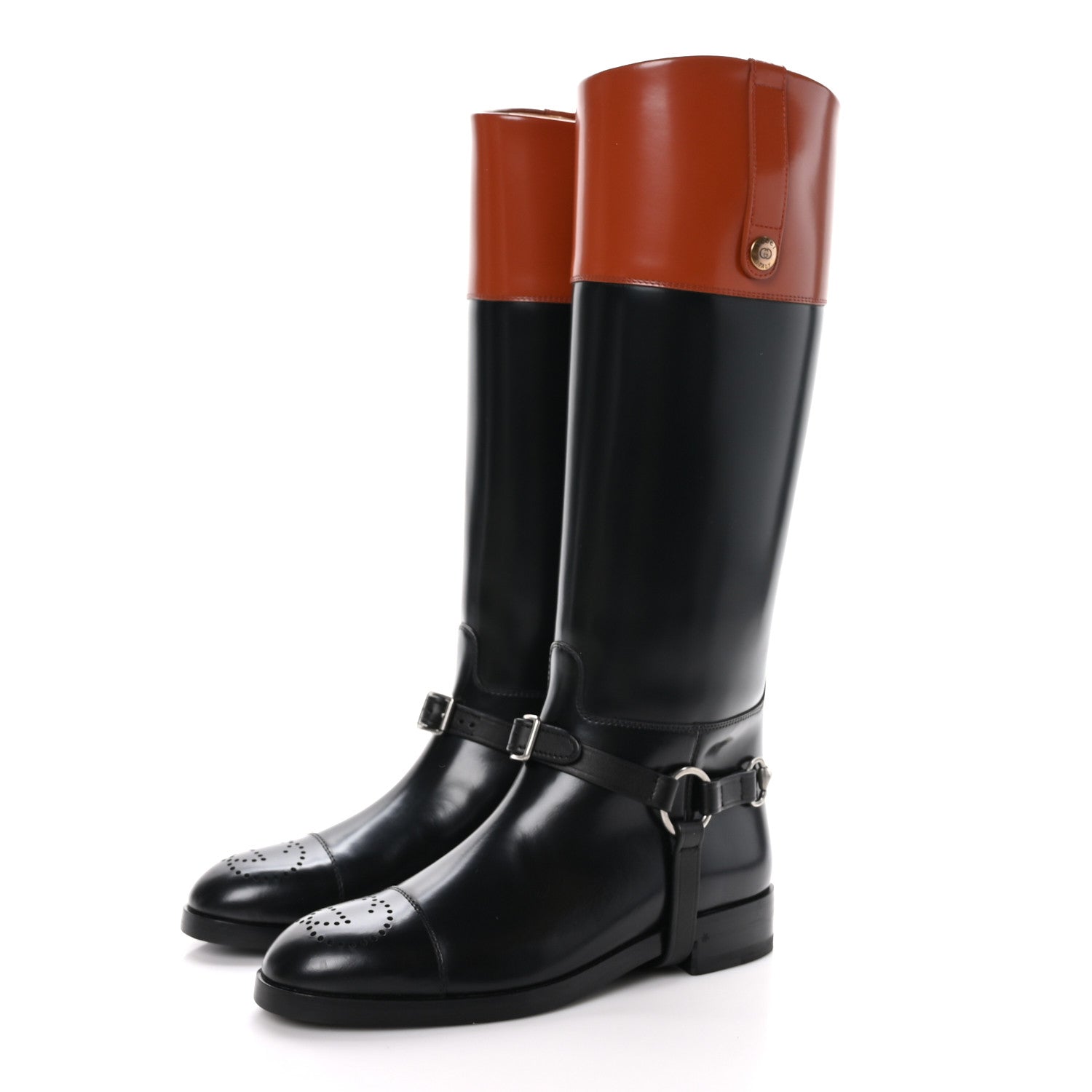 Gucci Calfskin Zelda Harness Riding Boots 37.5 Black Amber 3 of 8