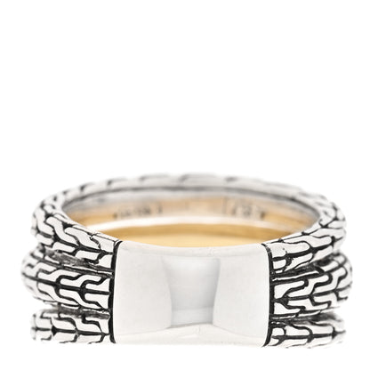 John Hardy Sterling Silver 18K Yellow Gold Classic Chain Hammered 3-Row Ring 58 8.25 3 of 5