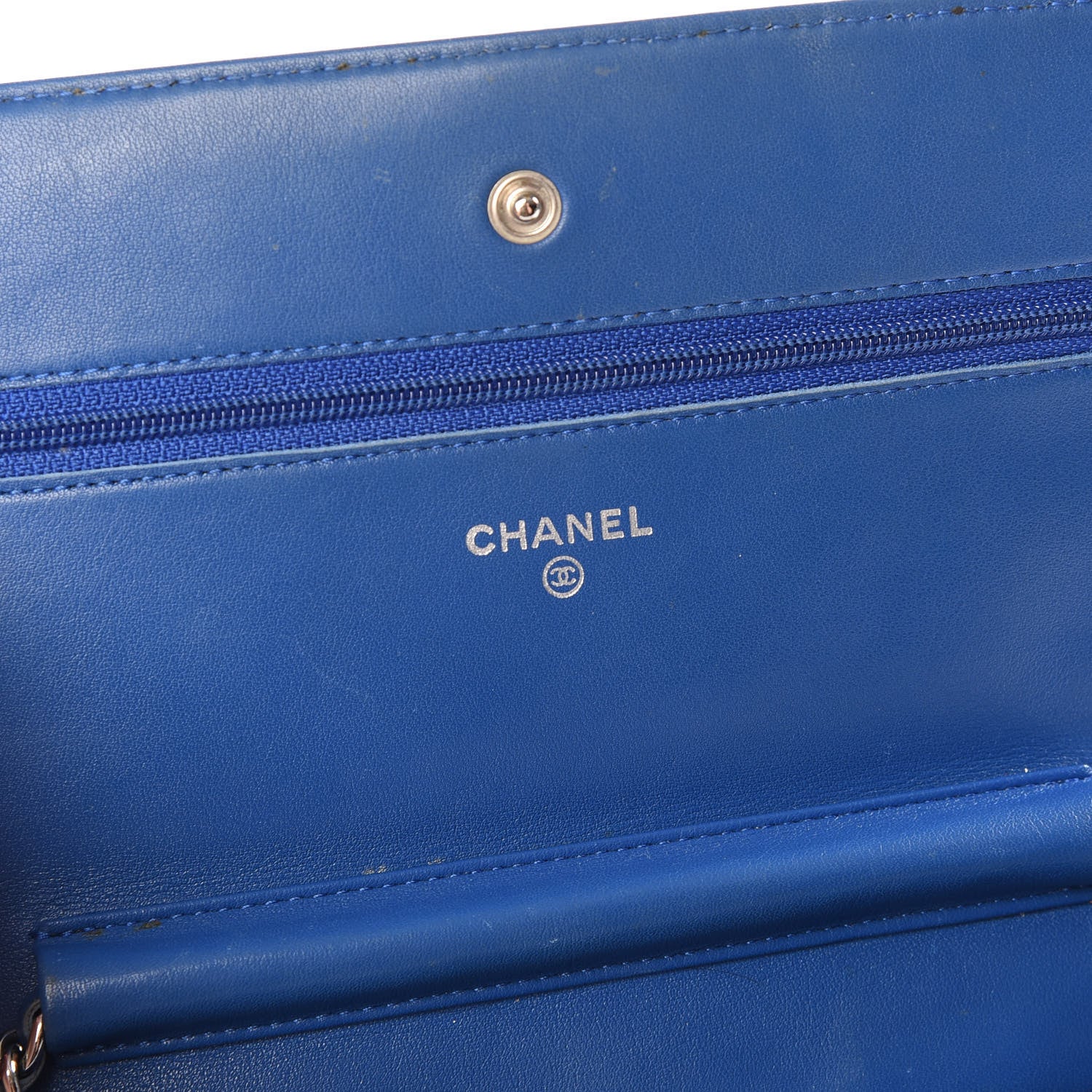 Chanel Patent Quilted Wallet On Chain WOC Blue 8 of 11