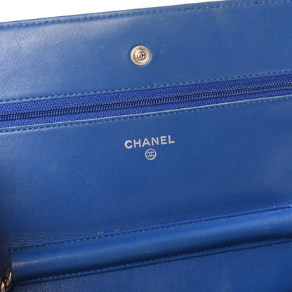 Chanel Patent Quilted Wallet On Chain WOC Blue 8 of 11