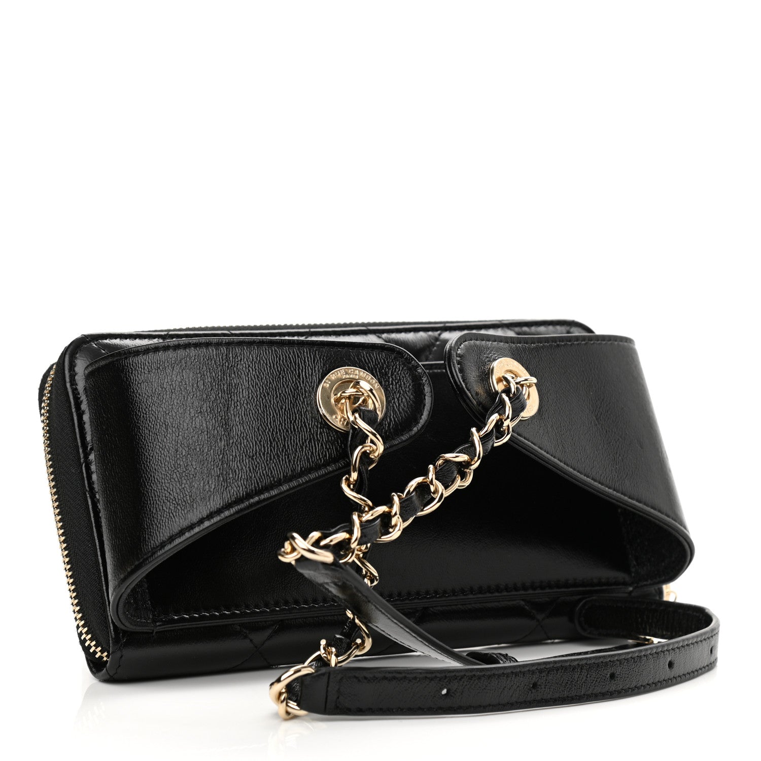 Chanel Shiny Lambskin Gusset Zip Around Waist Belt Wallet Black 3 of 13