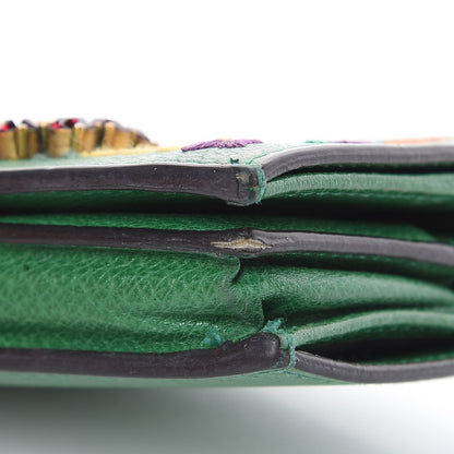 Gucci Textured Calfskin Crystal Fiori Floral Embroidered GG Card Case Grass Green 9 of 10