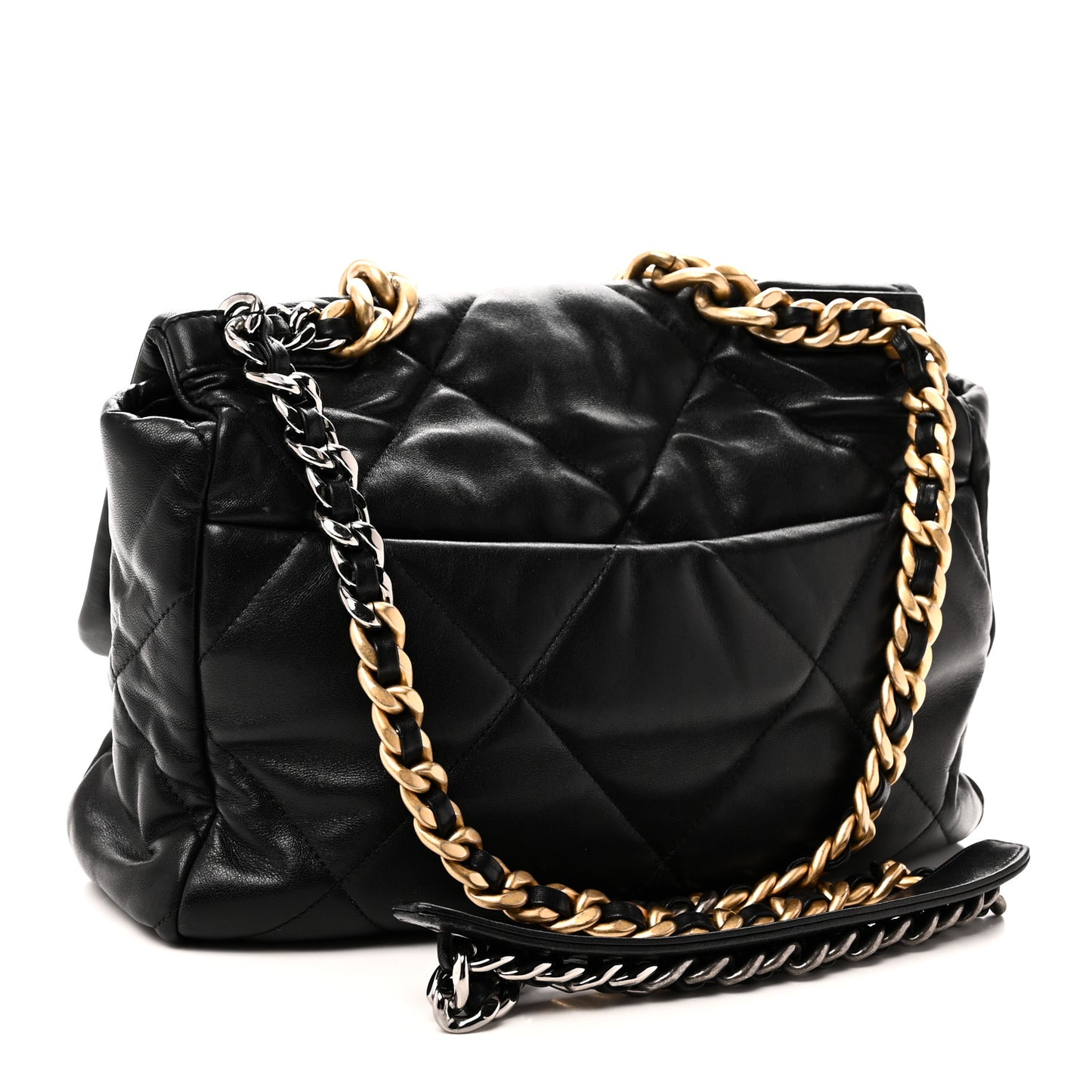 Shiny Goatskin Quilted Large Chanel 19 Flap Black