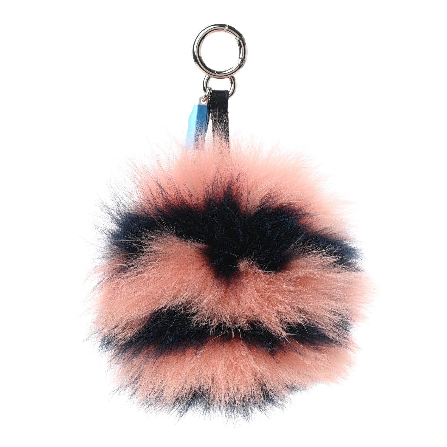 Fendi Fox Fur Shiny Nappa Striped Bi-Color Pom Pom Bag Charm Blue Pesca 1 of 4