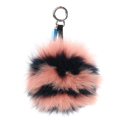 Fendi Fox Fur Shiny Nappa Striped Bi-Color Pom Pom Bag Charm Blue Pesca 1 of 4