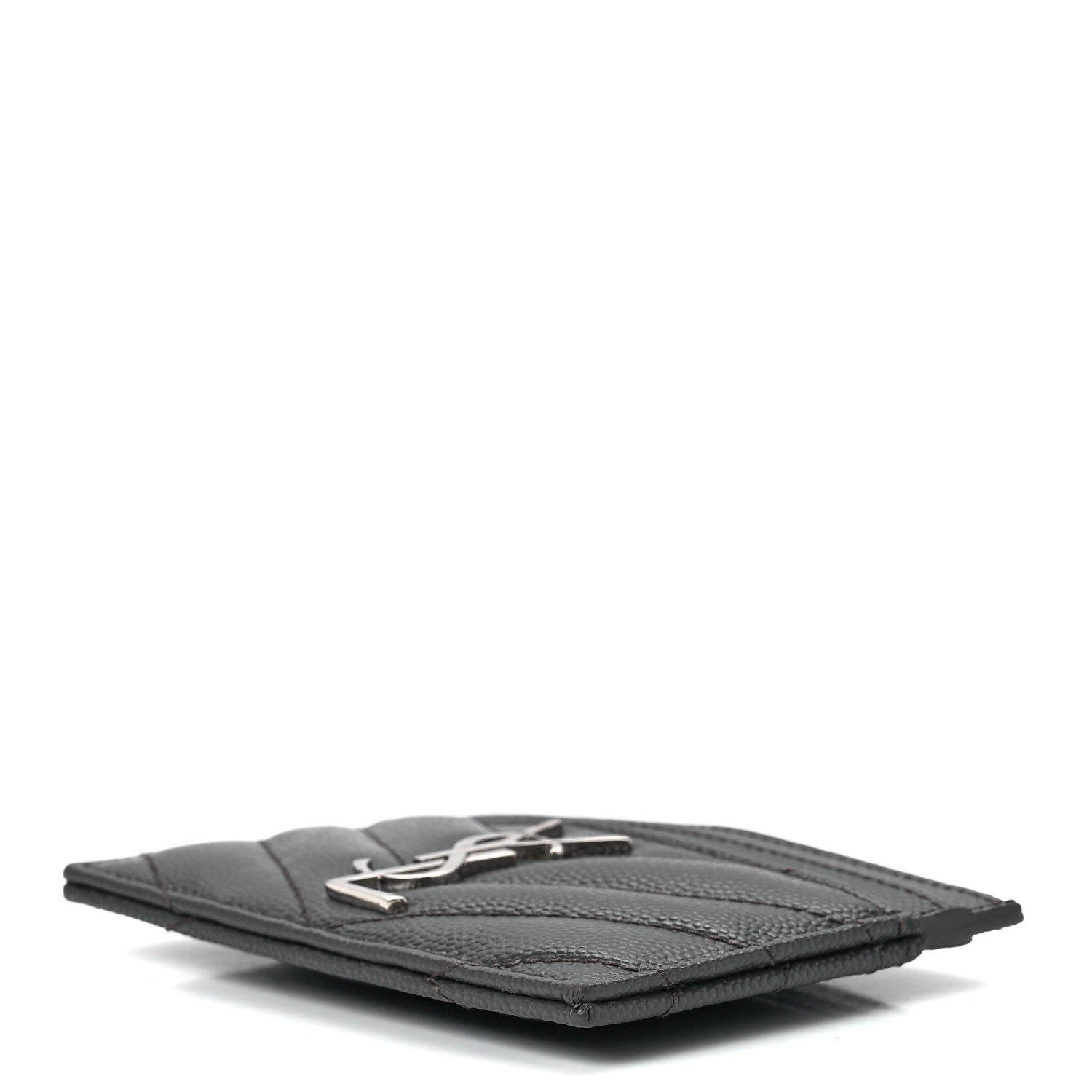 Saint Laurent Grain De Poudre Matelasse Chevron Monogram Credit Card Case Coal 9 of 11