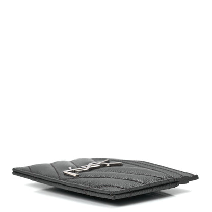 Saint Laurent Grain De Poudre Matelasse Chevron Monogram Credit Card Case Coal 9 of 11