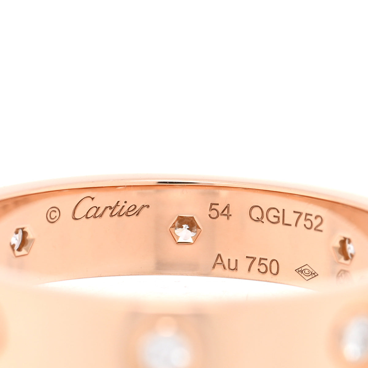 18K Pink Gold 8 Diamond 4mm LOVE Wedding Band Ring 54 7