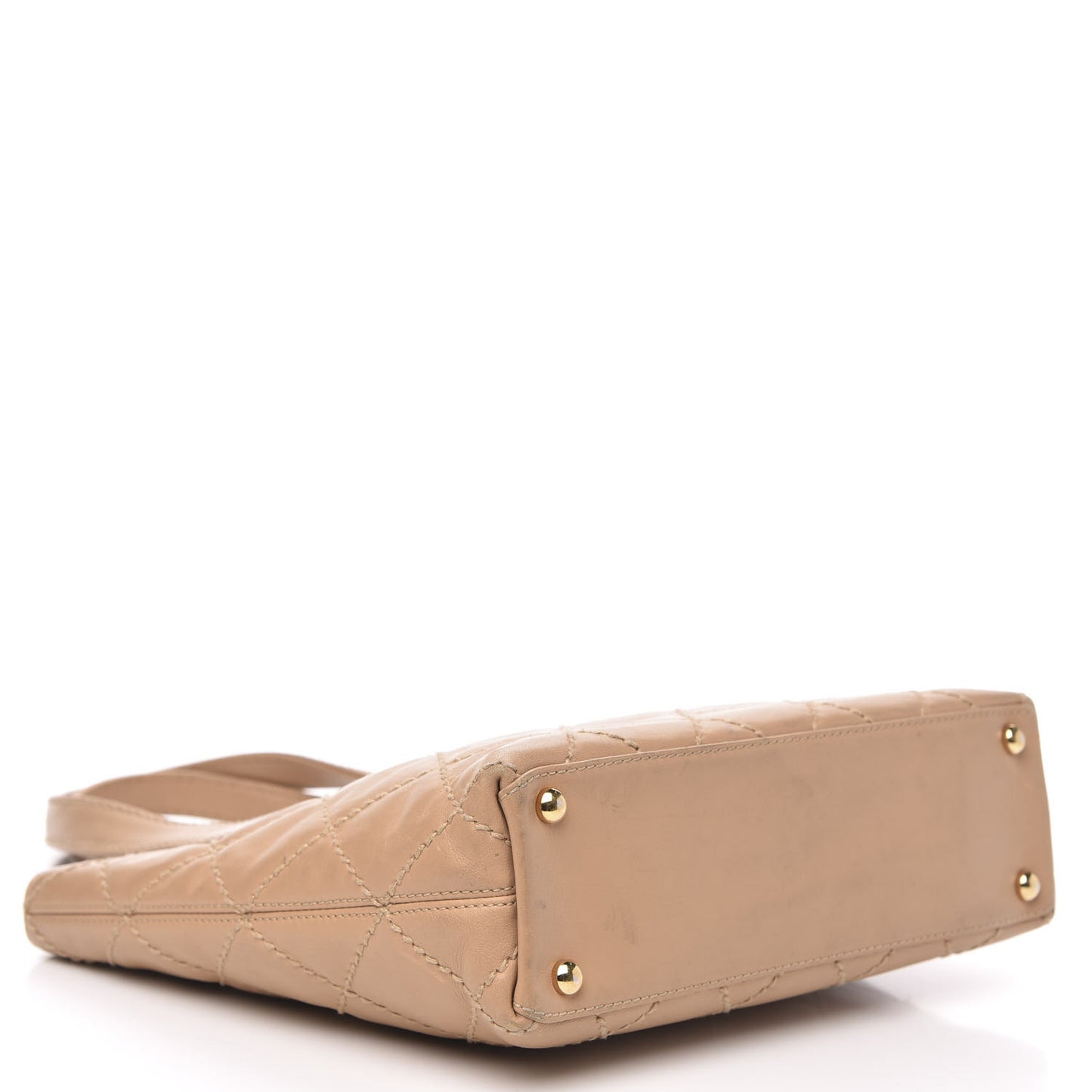 Calfskin Contrast Stitch Surpique Tote Beige