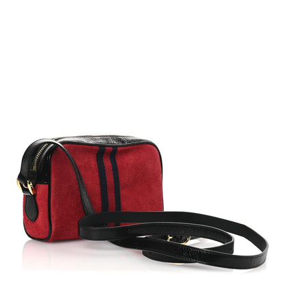Gucci Suede Patent Web Mini Ophidia Shoulder Bag Hibiscus Red Black 3 of 10