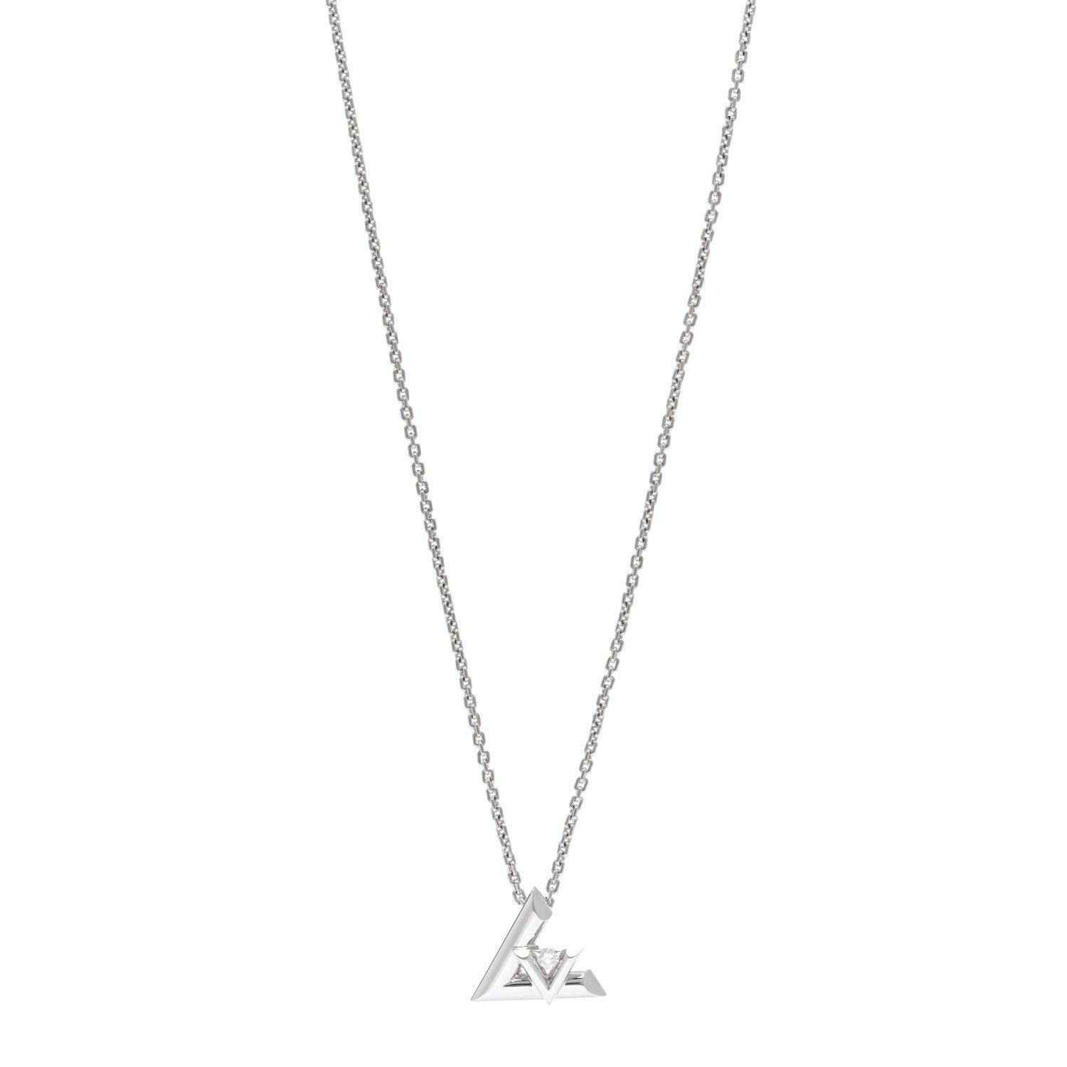 Louis Vuitton 18K White Gold Diamond Large LV Volt One Pendant Necklace 1 of 5