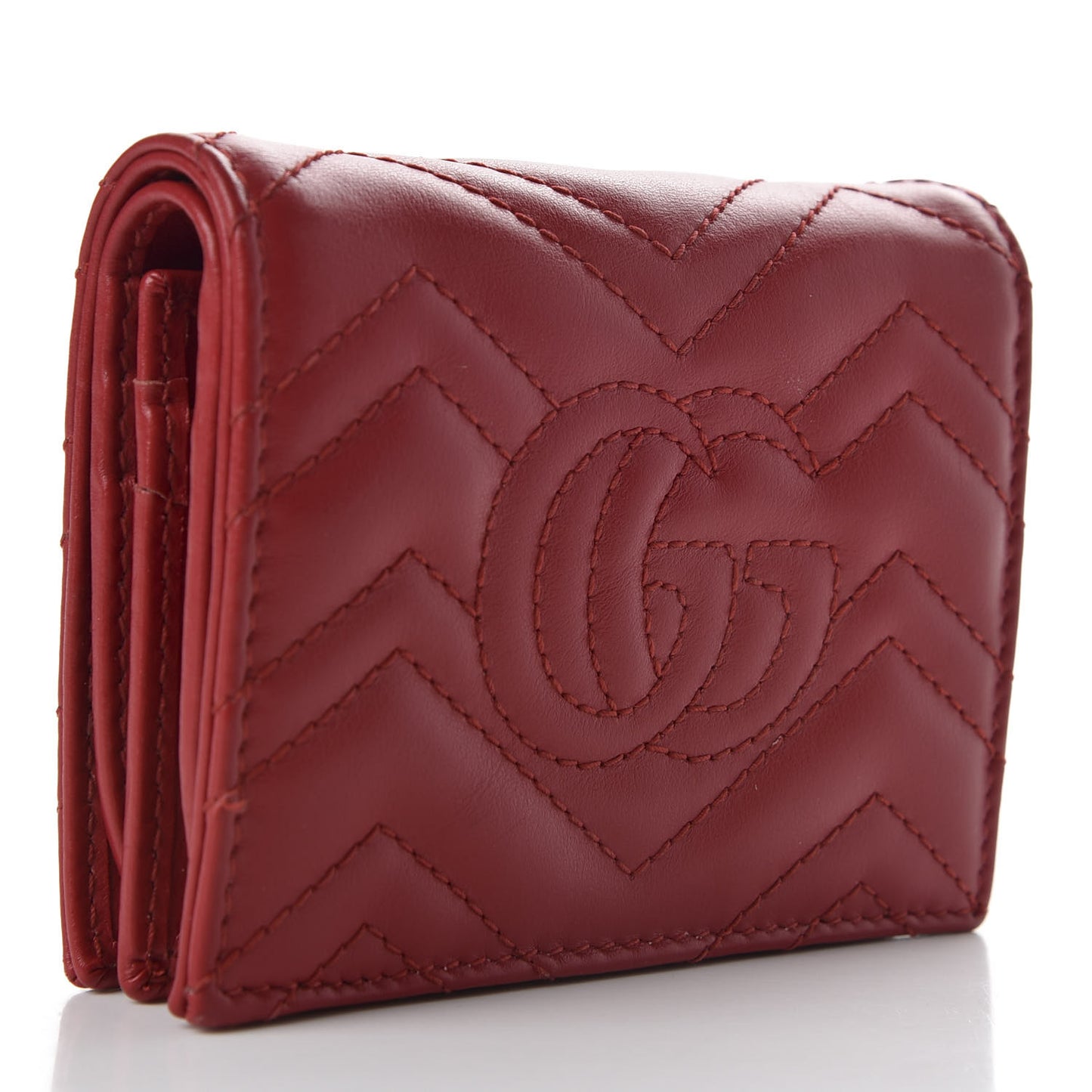 Calfskin Matelasse GG Marmont Card Case Wallet Hibiscus Red