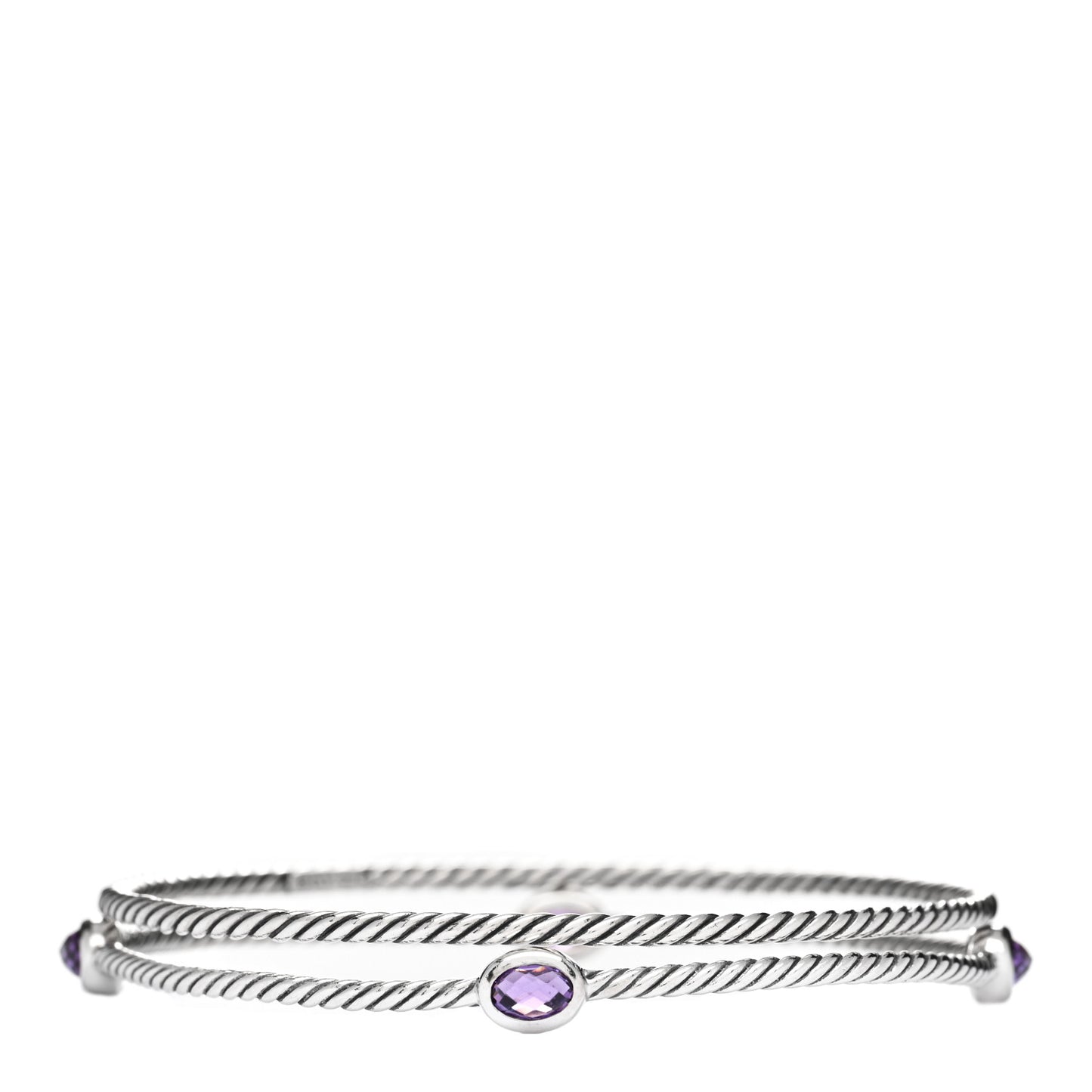 Sterling Silver Amethyst Color Classics Cable Bangle Bracelet Set of 2